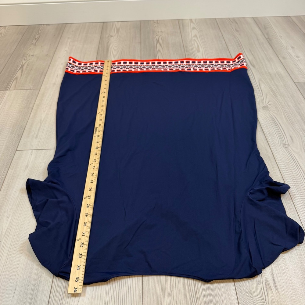 Lands' End Navy Blue Swim Tunic Cover-Up Red Geometric Border Tassels 2X 20W-22W - Picture 10 of 11